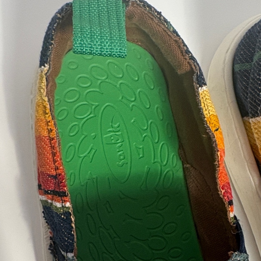 Sanuk Men's Multicolor Striped Canvas Slip-Ons with Green Insole - Picture 2 of 10